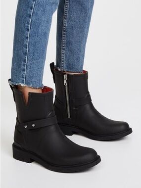 rag & bone Black Leather Ankle Zip Harness Boots